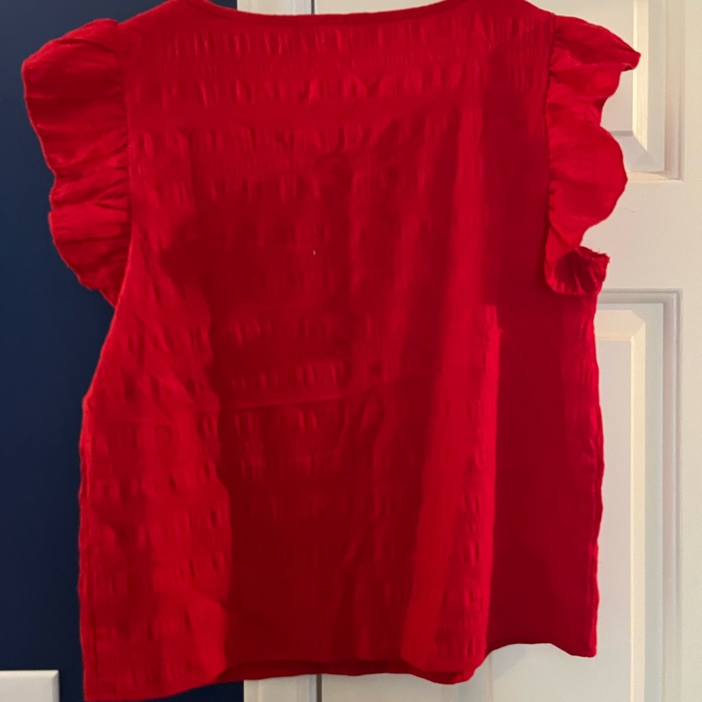 Red Ruffled Sleeve Top - Picture 2 of 4
